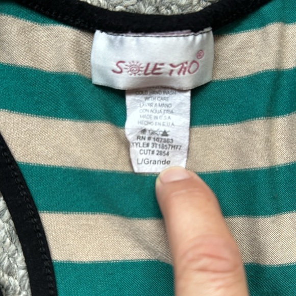 Sole Mio Striped Floral Embellished T Back Tank - Picture 3 of 3